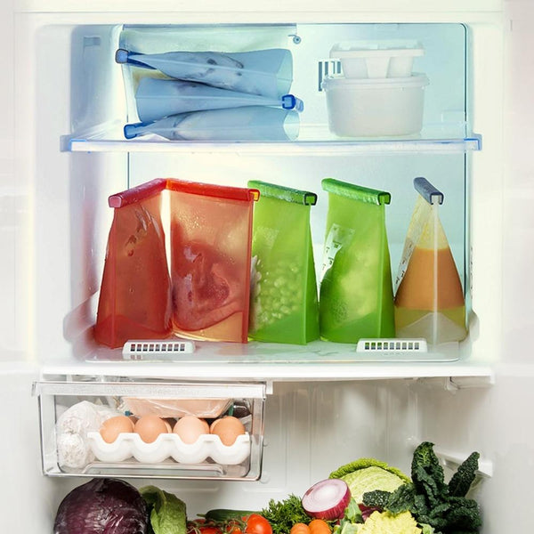 4PCS 1000ml /1500ml Silicone Bag Reusable Silicone Food Bag Zero Waste Ziplock Food Storage Bag Refrigerator Fresh Bags Organiz