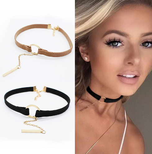 Copper Circle Velvet Choker Necklace