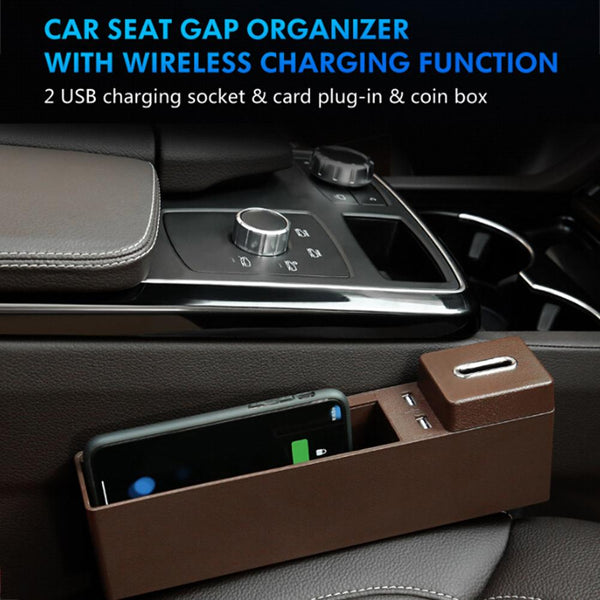 Car Seat Gap Storage Organizer with Wireless Charging