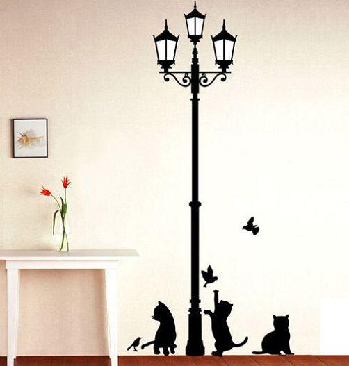 Ancient Lamp With Cats & Birds Wall Sticker