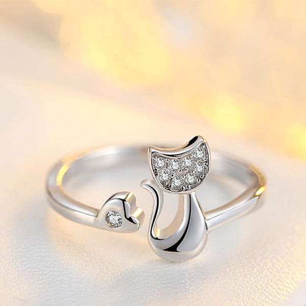 Adjustable Cat Heart Ring