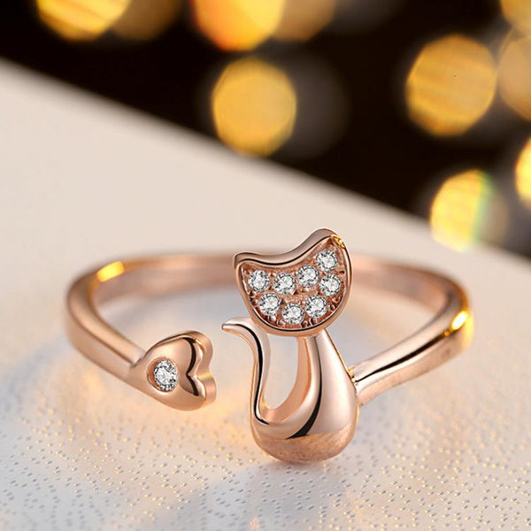 Adjustable Cat Heart Ring