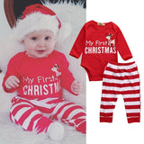 My First Christmas Baby Romper With Striped Pants