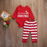 My First Christmas Baby Romper With Striped Pants