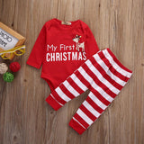 My First Christmas Baby Romper With Striped Pants