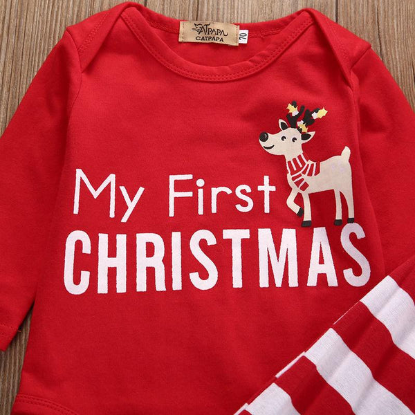 My First Christmas Baby Romper With Striped Pants