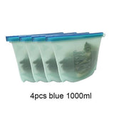 4PCS 1000ml /1500ml Silicone Bag Reusable Silicone Food Bag Zero Waste Ziplock Food Storage Bag Refrigerator Fresh Bags Organiz